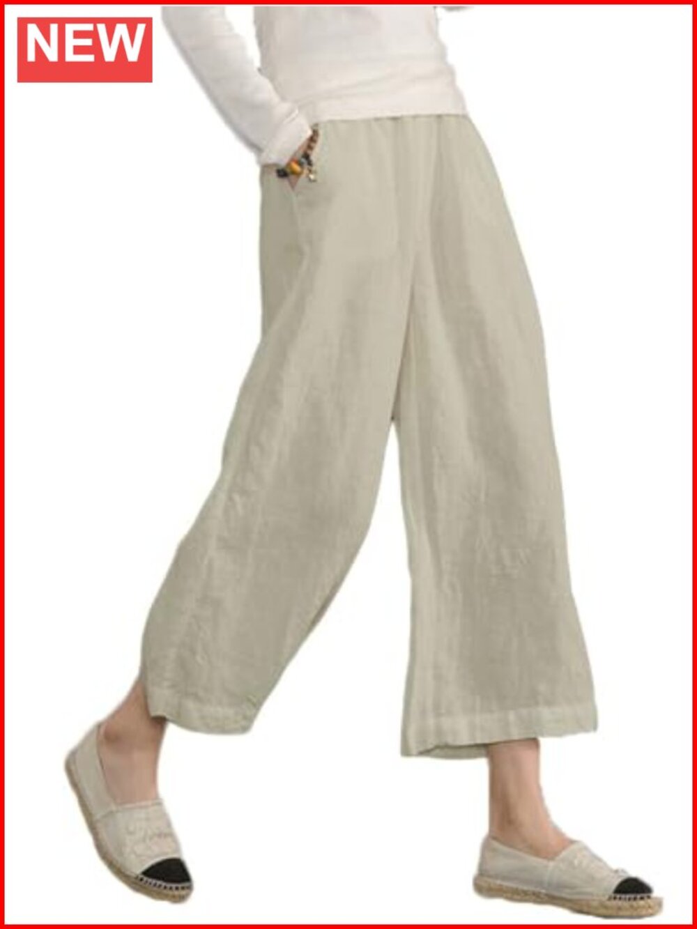 ECUPPER Women's Cotton Cropped Wide Leg Pants